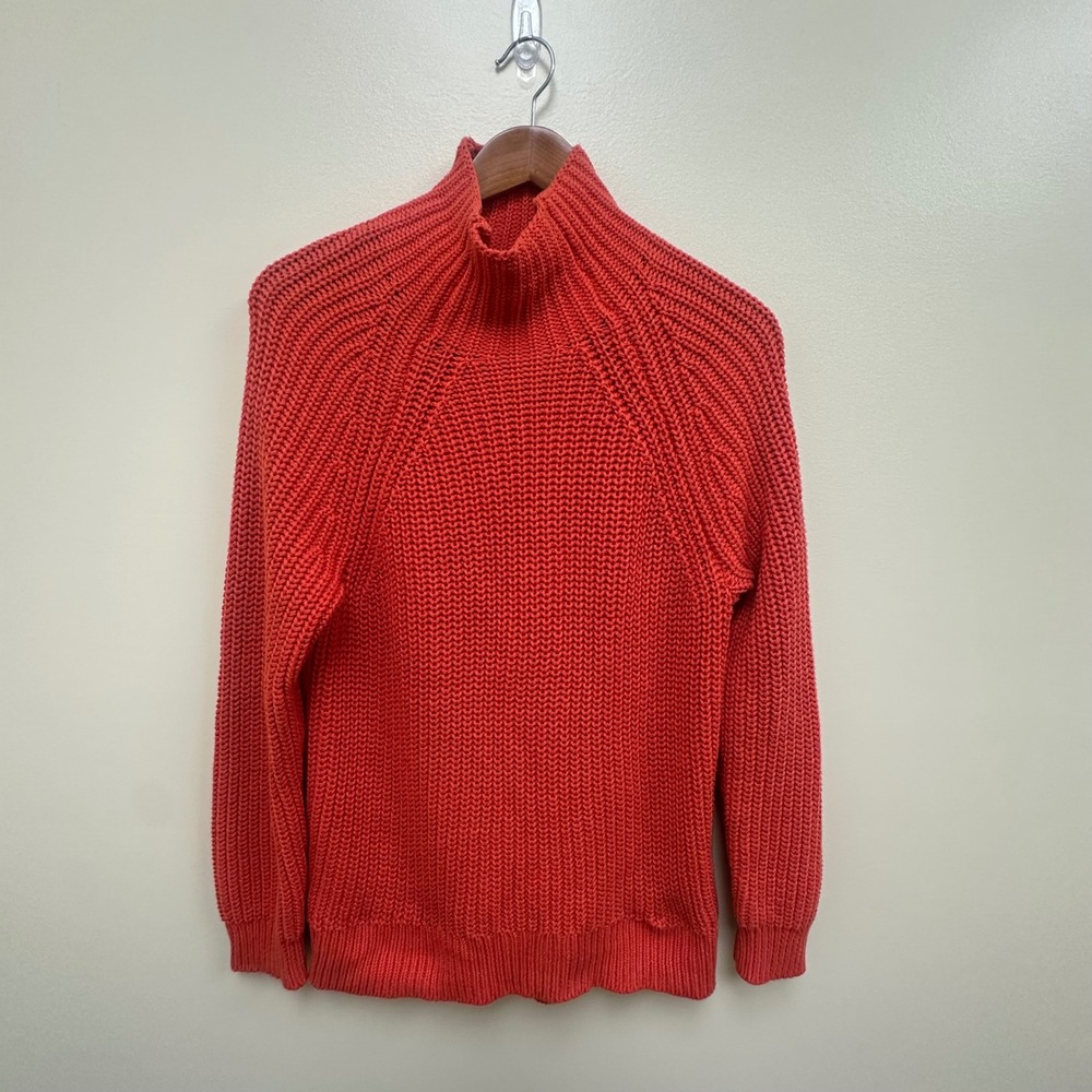 Gap Womens Orange Red Chunky Cotton Knit Mock Neck Raglan Sweater Size M